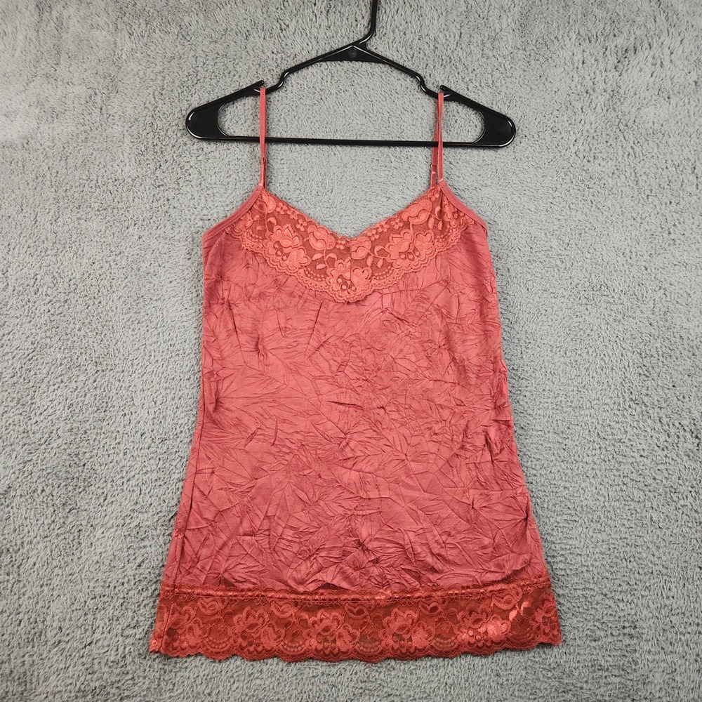 Women's Y2K Lace Trim Crinkle Cami Tank Medium Rust Whimsigoth Fairy Coquette